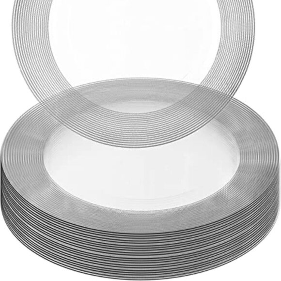 13" In Charger Plates [10 Pack] Clear, Silver Rope Textured Rim. - Picture 2 of 4